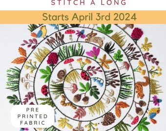 Round & Round the Woodland Stitch A Long, STARTS April 3rd 2024, Pre Printed fabric