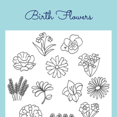 hand embroidery pattern design birth flowers pdf pattern etsy