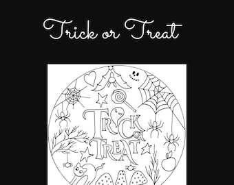 Halloween Hand Embroidery Pattern design - Trick or Treat / PDF Pattern/ embroidery pdf / modern embroidery / Template for transfer