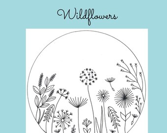 Hand Embroidery Pattern design - Wildflowers / PDF Pattern/ wildflowers design for colouring /flower embroidery / Template for transfer