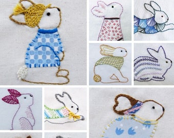 Hand Embroidery Pattern, Rabbits Embroidery Pattern PDF, woodland creatures, nature embroidery, bunny pattern, beginner embroidery