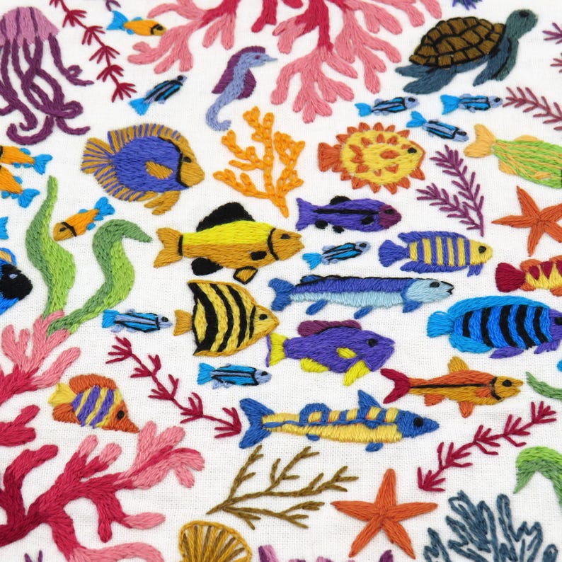 Ocean Wonders – a Stitchdoodles Hand Embroidery Pattern design.

Find yourself in the ocean amongst the fabulous marine life and all the beautiful colours that can be found under the sea. There is so much to explore with this design, and its incredibly fun to stitch. Escape under the sea and watch the design come to life one stitch at a time.