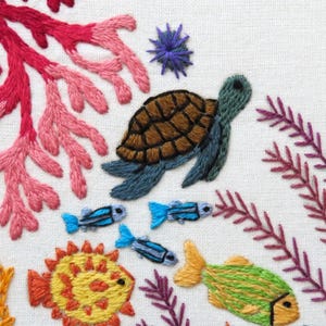 Ocean Wonders, Pre Printed Fabric Panel PLUS Pattern, hand embroidery pattern image 10
