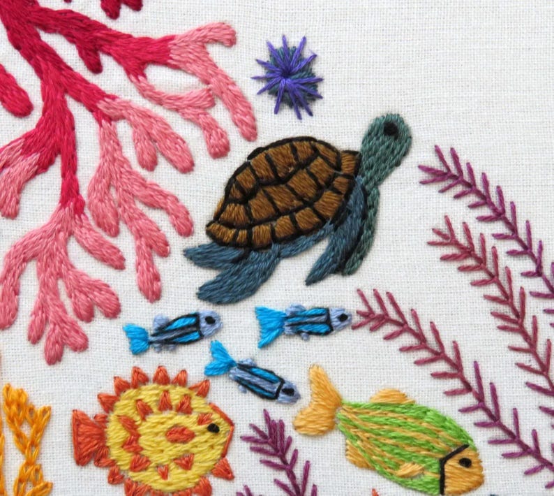 Ocean Wonders, Pre Printed Fabric Panel PLUS Pattern, hand embroidery pattern image 10