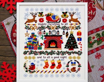 Night Before Christmas Hand Embroidery Pre Printed Fabric Panel, with Festive Advent Decor Motifs