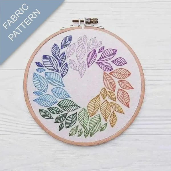As the Leaves Turn, Pre Printed Fabric Panel PLUS PDF pattern, modern hand embroidery, beginner embroidery, embroidery hoop art