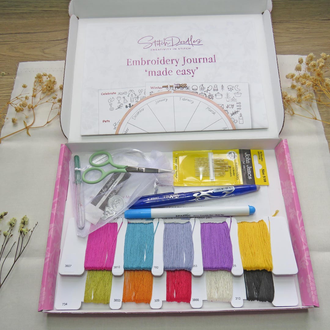 Hand Embroidery Journal Complete Starter Kit, Thread Journal, Stitch Journal, Year of Stitches ...
