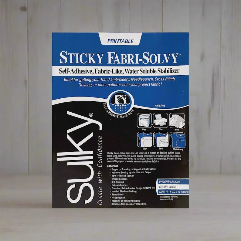 Sulky Sticky Fabri Solvy water soluble stabiliser. 1 sheet of Embroidery transfer paper, hand embroidery, stabiliser
