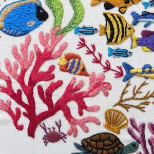 Ocean Wonders, Pre Printed Fabric Panel PLUS Pattern, hand embroidery pattern image 11