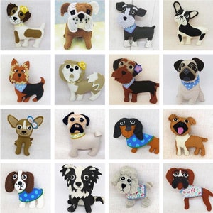 Felt Dog Pattern Book, PDF Felt Pattern, 15 dog breed hand sewing patterns, dog plush pattern, felt ornament, dog hand embroidery pattern