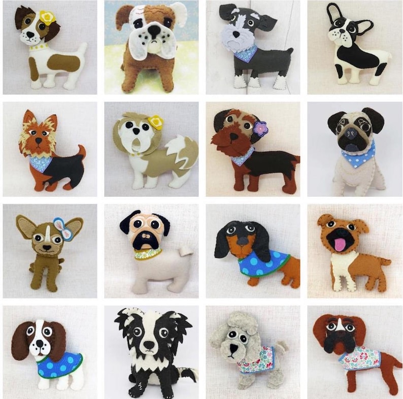 Felt Dog Pattern Book, PDF Felt Pattern, 15 dog breed hand sewing patterns, dog plush pattern, felt ornament, dog hand embroidery pattern