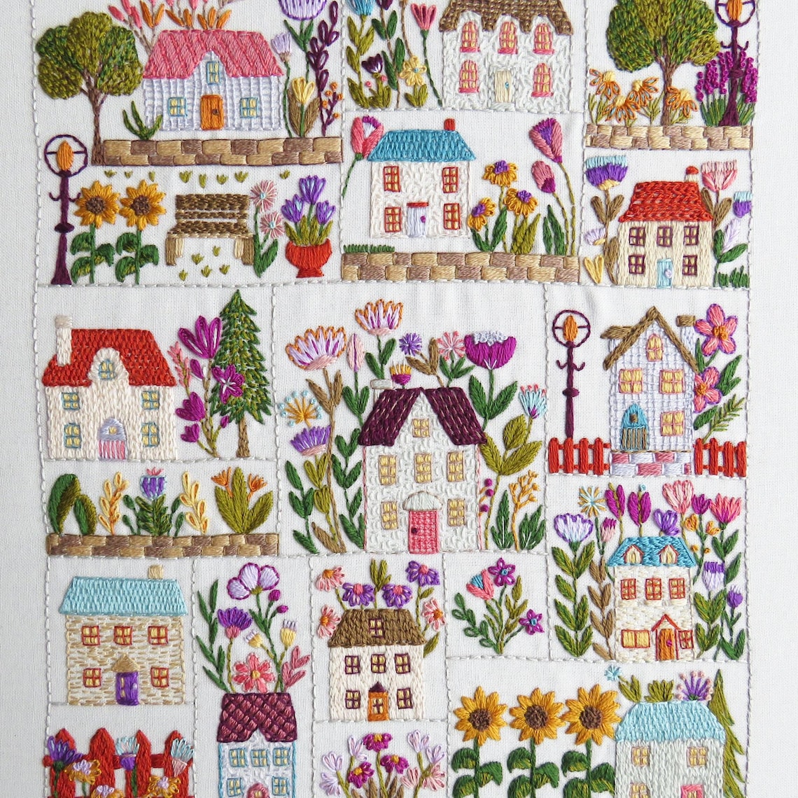 Whimsical Village in Bloom Hand Embroidery Pattern & Template - Instant ...
