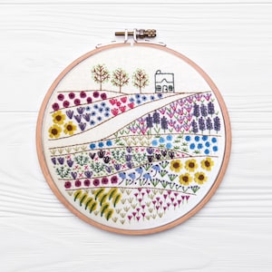Flower Meadow Cottage hand embroidery needlework pattern