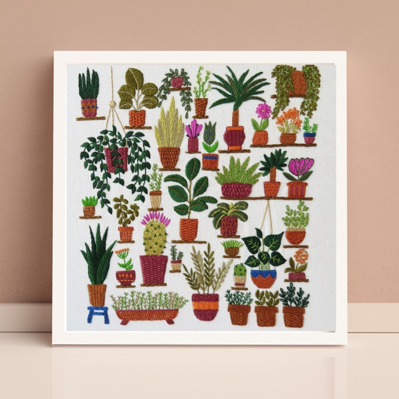 Hand Embroidery Pattern, Plantopia, PDF Embroidery Pattern, Embroidery Sampler, Plants Embroidery, Houseplant Hand Embroidery image 1