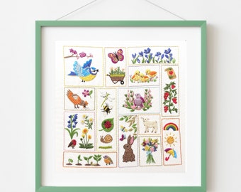 Hand embroidery pattern, Spring Splendour, PDF Embroidery Pattern, Embroidery Sampler, nature embroidery, modern embroidery, wildlife