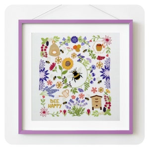 Bees and Blossoms Pre Printed fabric panel, Hand Embroidery Pattern