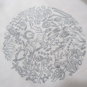 Ocean Wonders, Pre Printed Fabric Panel PLUS Pattern, hand embroidery pattern