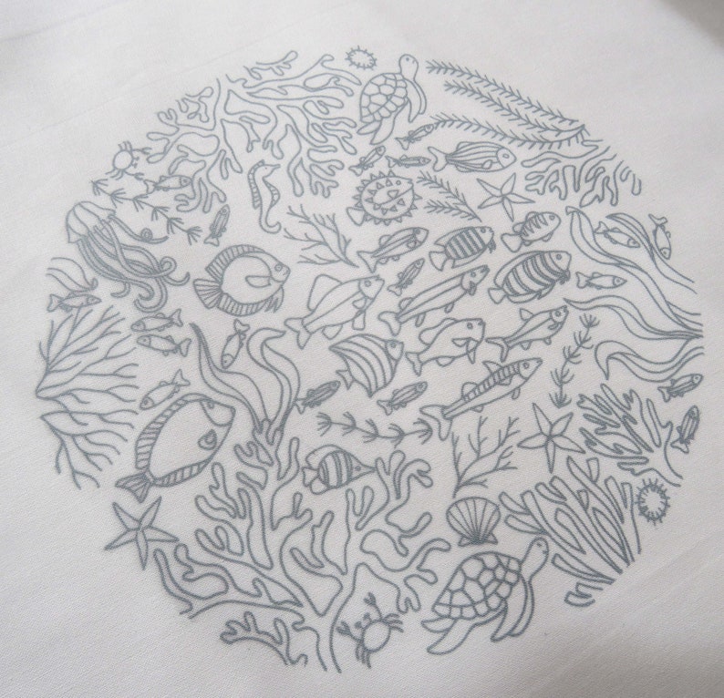 Ocean Wonders, Pre Printed Fabric Panel PLUS Pattern, hand embroidery pattern