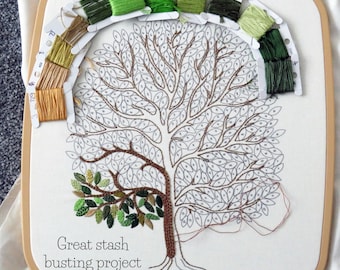 A Year of Tiny Leaves Pre Printed Embroidery Fabric for hand embroidery