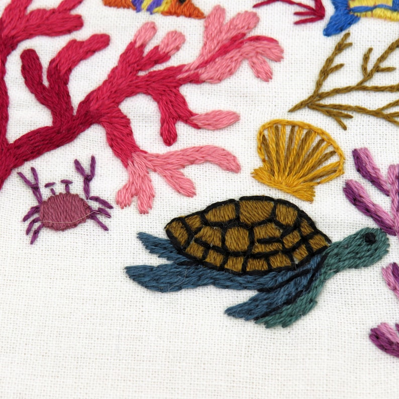 Ocean Wonders – a Stitchdoodles Hand Embroidery Pattern design.

Find yourself in the ocean amongst the fabulous marine life and all the beautiful colours that can be found under the sea. There is so much to explore with this design, and its incredibly fun to stitch. Escape under the sea and watch the design come to life one stitch at a time.
