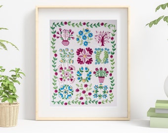 Hand Embroidery Pattern, Baltimore Stitchery, PDF Embroidery Pattern, Embroidery Sampler, flower embroidery, spring embroidery pattern