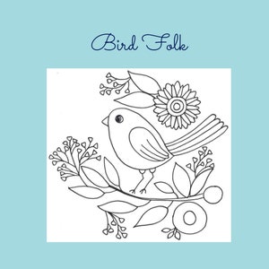 Hand Embroidery Pattern design - Bird Folk / PDF Pattern/folk bird design for colouring /nature embroidery / Template for transfer