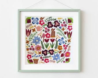 Garden Glory Hand Embroidery Sampler, PDF Embroidery Pattern, Embroidery Sampler, Embroidery flower pattern, modern Hand embroidery