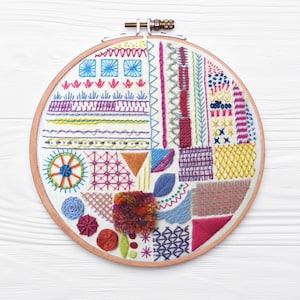 Hand Embroidery Stitch Sampler, PDF Embroidery Sampler Guide. Follow the step by step blog tutorials for over 30 different stitches