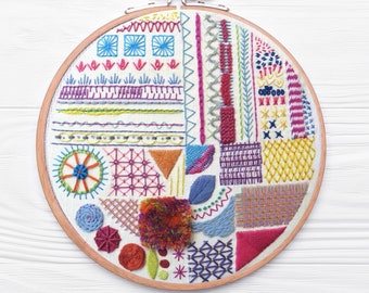 Hand embroidery Stitch Sampler, pdf guide , Embroidery Sampler, Follow the step by step blog tutorials for over 30 different stitches