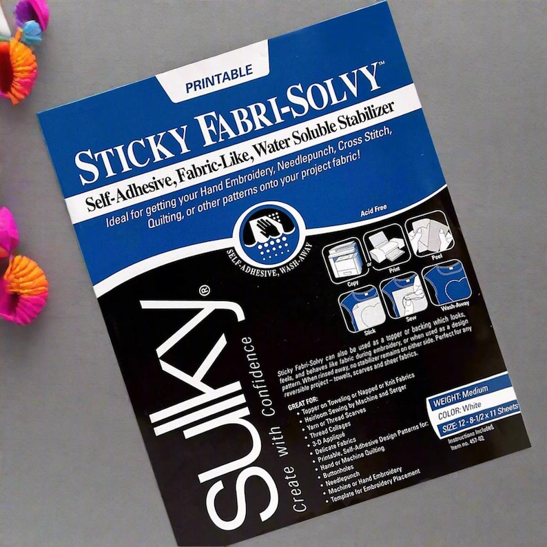 Sulky Sticky Fabri Solvy water soluble stabiliser. 1 sheet of Embroidery transfer paper, hand embroidery, stabiliser