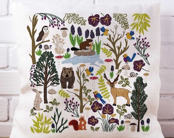 Hand Embroidery Pattern, Into the Forest, PDF Embroidery Pattern, Embroidery Sampler, Nature Embroidery, Forest Animals Hand Embroidery