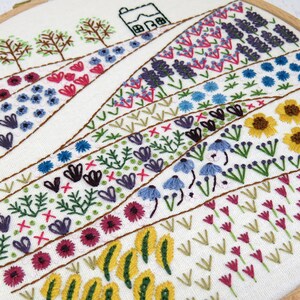 Flower Meadow Cottage hand embroidery needlework pattern