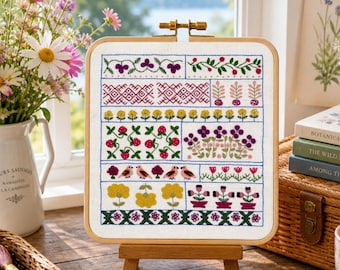 Hand Stickmuster, Frühling Stickmuster, PDF Stickmuster, Stickmuster, Natur Stickerei, moderne Stickerei, Blumen