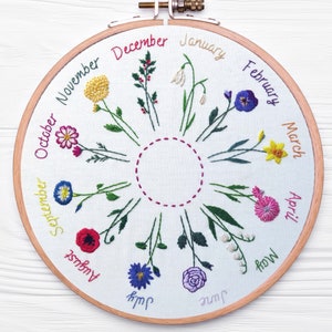 Year of Flowers Hand embroidery pattern design,  pdf Embroidery pattern