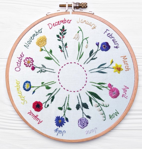 Year of Flowers Hand embroidery pattern design, pdf Embroidery pattern