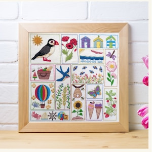 Summer Splendour Hand Embroidery Pre Printed Fabric Panel PLUS PDF Pattern