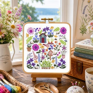 How does your Garden Grow, Pre Printed Fabric Panel PLUS Pattern, hand embroidery pattern