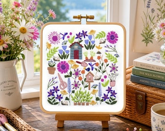 How does your Garden Grow, Pre Printed Fabric Panel PLUS Pattern, hand embroidery pattern