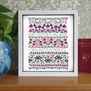 18th Century Sampler, hand embroidery kit, traditional band sampler embroidery design, embroidery thread
