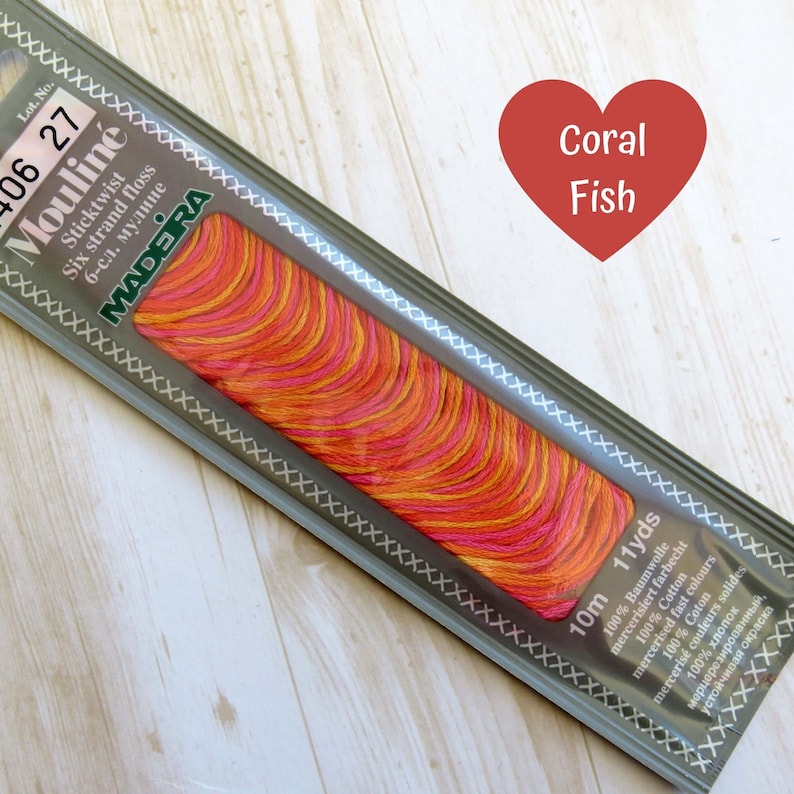 redyellow colourway called Coral Fish. Hand Embroidery Thread Embroidery Floss Madeira Mouline 6 Stranded Egyptian Cotton