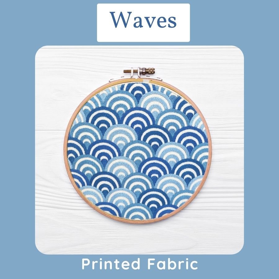 Waves Hand Embroidery Pattern, Pre Printed Fabric PLUS PDF Pattern ...