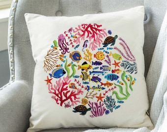 Ocean Wonders, Pre Printed Fabric Panel PLUS Pattern, hand embroidery pattern