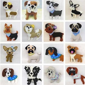 Livre de patrons en feutre pour chien, patron en feutre PDF, 15 modèles de couture de race de chien à la main, modèle de peluche chien, ornement en feutre, motif de broderie main de chien