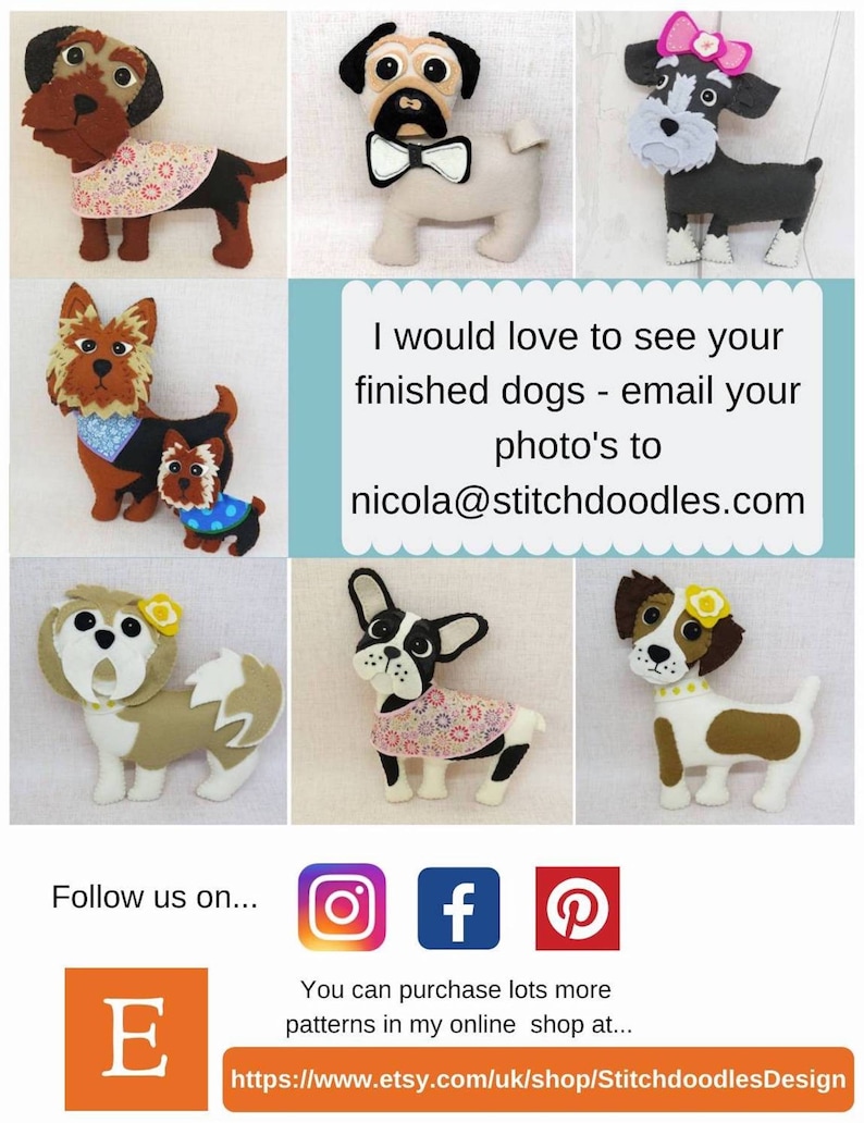 Felt Dog Pattern Book, PDF Felt Pattern, 15 dog breed hand sewing patterns, dog plush pattern, felt ornament, dog hand embroidery pattern