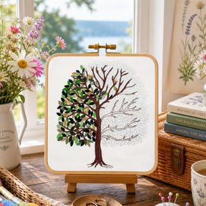 A Year of Tiny Leaves Pre Printed Embroidery Fabric for hand embroidery