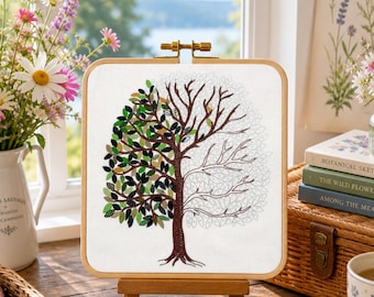 A Year of Tiny Leaves Pre Printed Embroidery Fabric for hand embroidery
