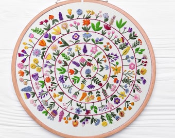 DIY Hand Embroidery Pattern PDF, Hand Embroidered Flower Garden