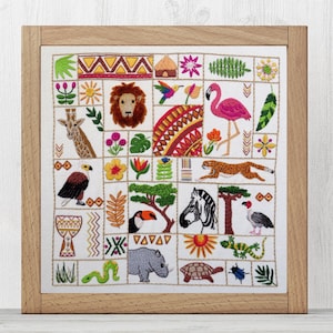 Escape to Africa Hand Embroidery Pattern, PDF Embroidery Pattern, Embroidery Sampler, Africa Embroidery design