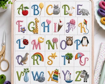Nursery Alphabet Hand Embroidery PDF Template, Childrens Nursery embroidery