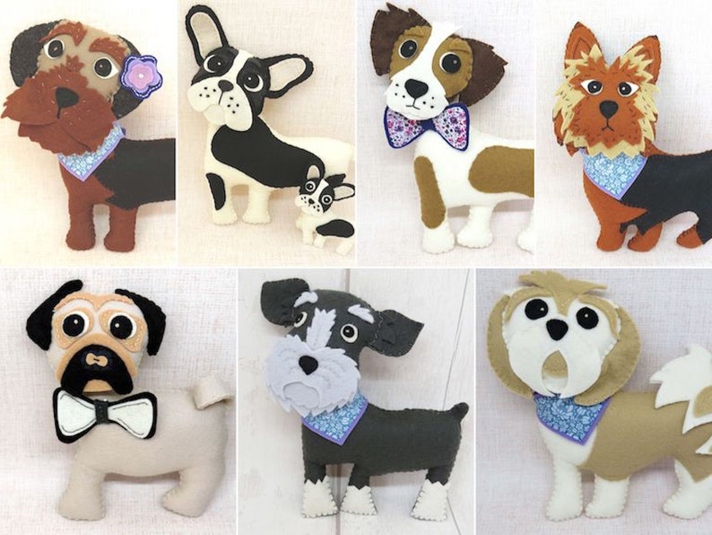 Felt Dog Pattern Book, PDF Felt Pattern, 15 dog breed hand sewing patterns, dog plush pattern, felt ornament, dog hand embroidery pattern